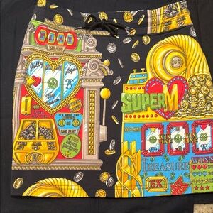 Moschino Black and Gold Graphic Mini Skirt